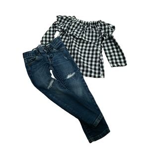 3t girl outfit bundle ruffle top and cat and jack jeans
